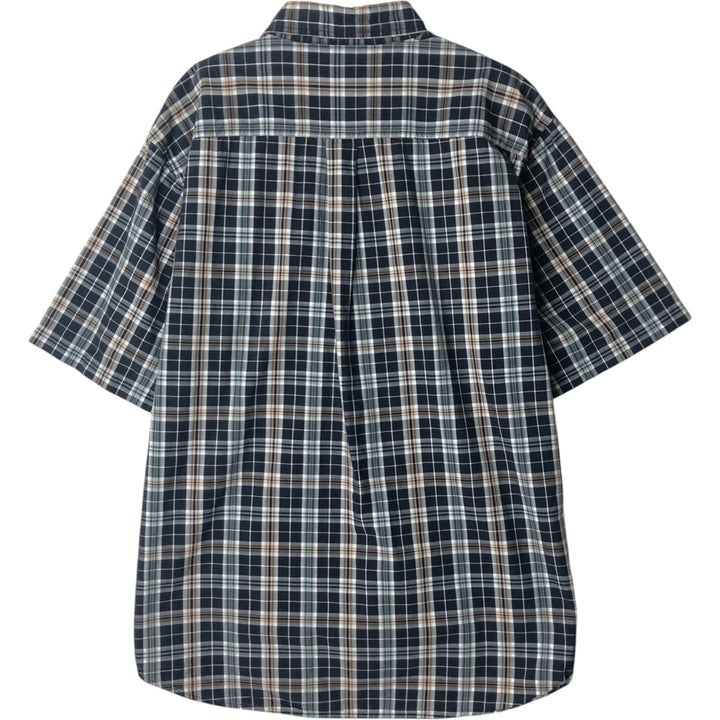 Carhartt Check Pattern Button-down Short Sleeve Work Shirt, Men's XL cotton navy blue type Vintage Second Hand