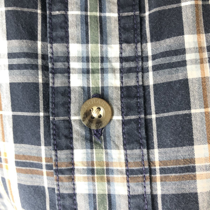 Carhartt Check Pattern Button-down Short Sleeve Work Shirt, Men's XL cotton navy blue type Vintage Second Hand