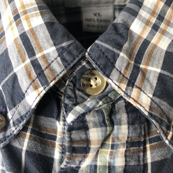 Carhartt Check Pattern Button-down Short Sleeve Work Shirt, Men's XL cotton navy blue type Vintage Second Hand