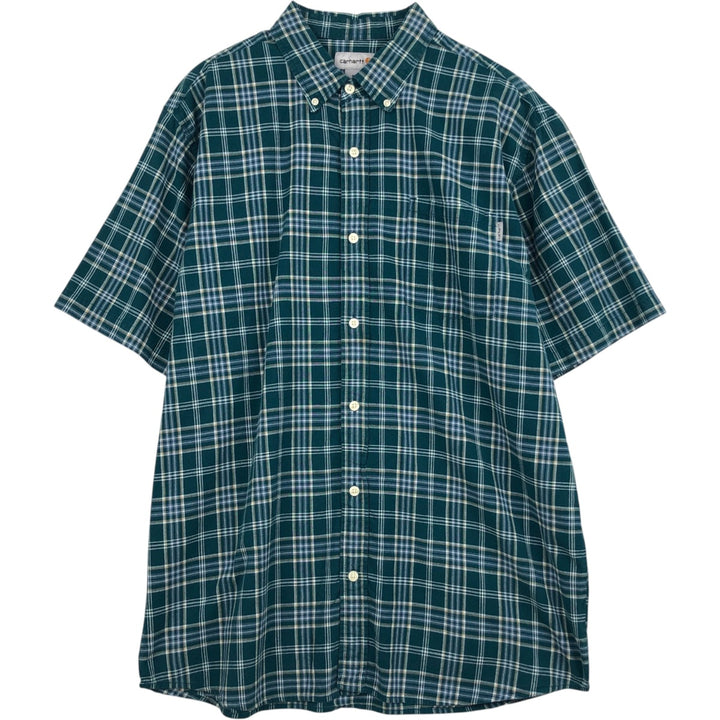 Carhartt Check Pattern Button-down Short Sleeve Work Shirt, Men's XL cotton green type Vintage Second Hand