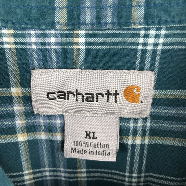 Carhartt Check Pattern Button-down Short Sleeve Work Shirt, Men's XL cotton green type Vintage Second Hand