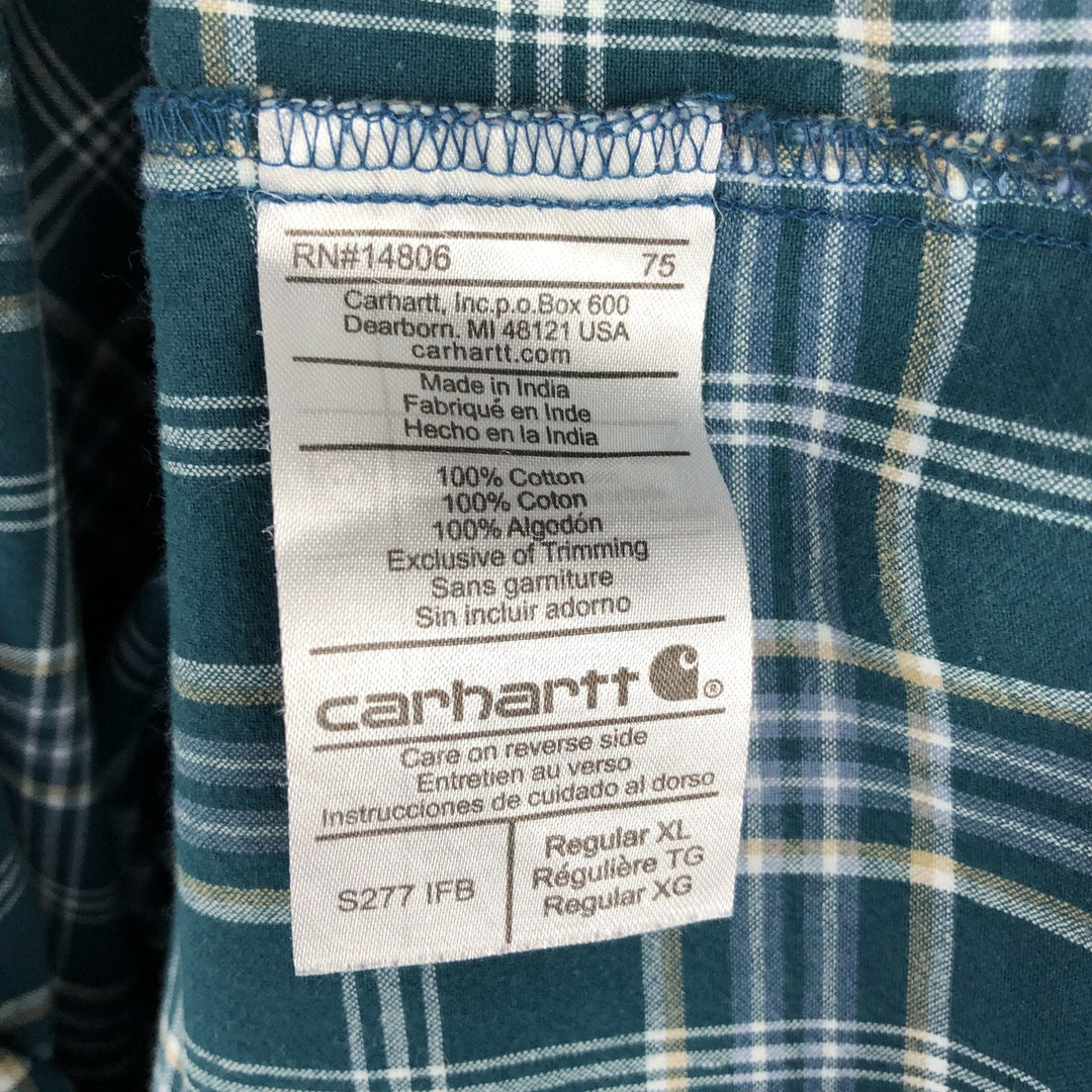 Carhartt Check Pattern Button-down Short Sleeve Work Shirt, Men's XL cotton green type Vintage Second Hand