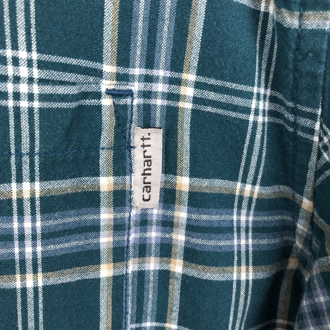 Carhartt Check Pattern Button-down Short Sleeve Work Shirt, Men's XL cotton green type Vintage Second Hand