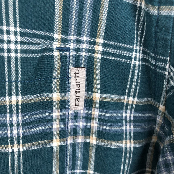 Carhartt Check Pattern Button-down Short Sleeve Work Shirt, Men's XL cotton green type Vintage Second Hand