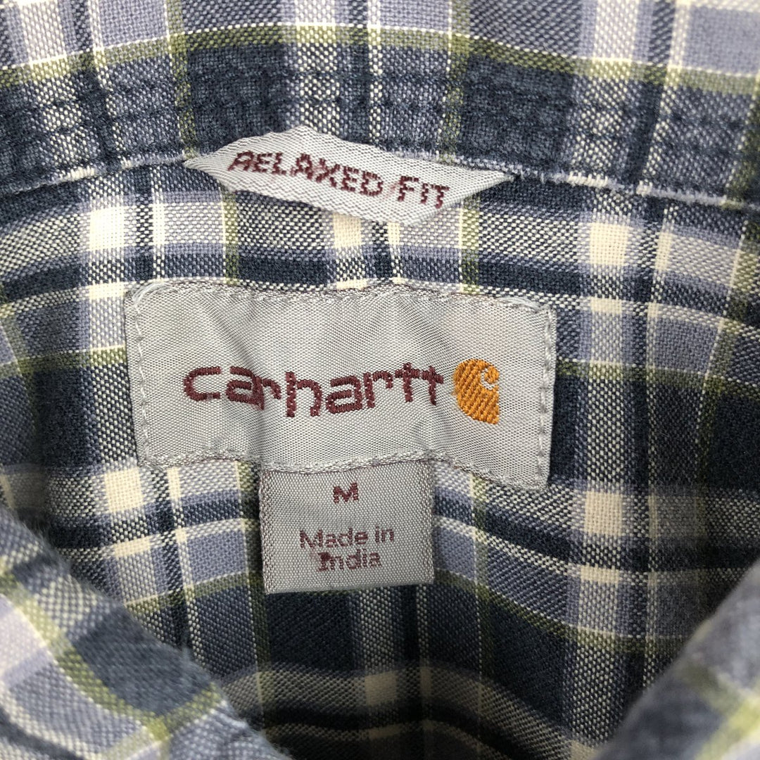 Carhartt Relaxed Fit Check Pattern Button-down Short Sleeve Work Shirt, Men's Medium cotton navy blue type Vintage Second Hand