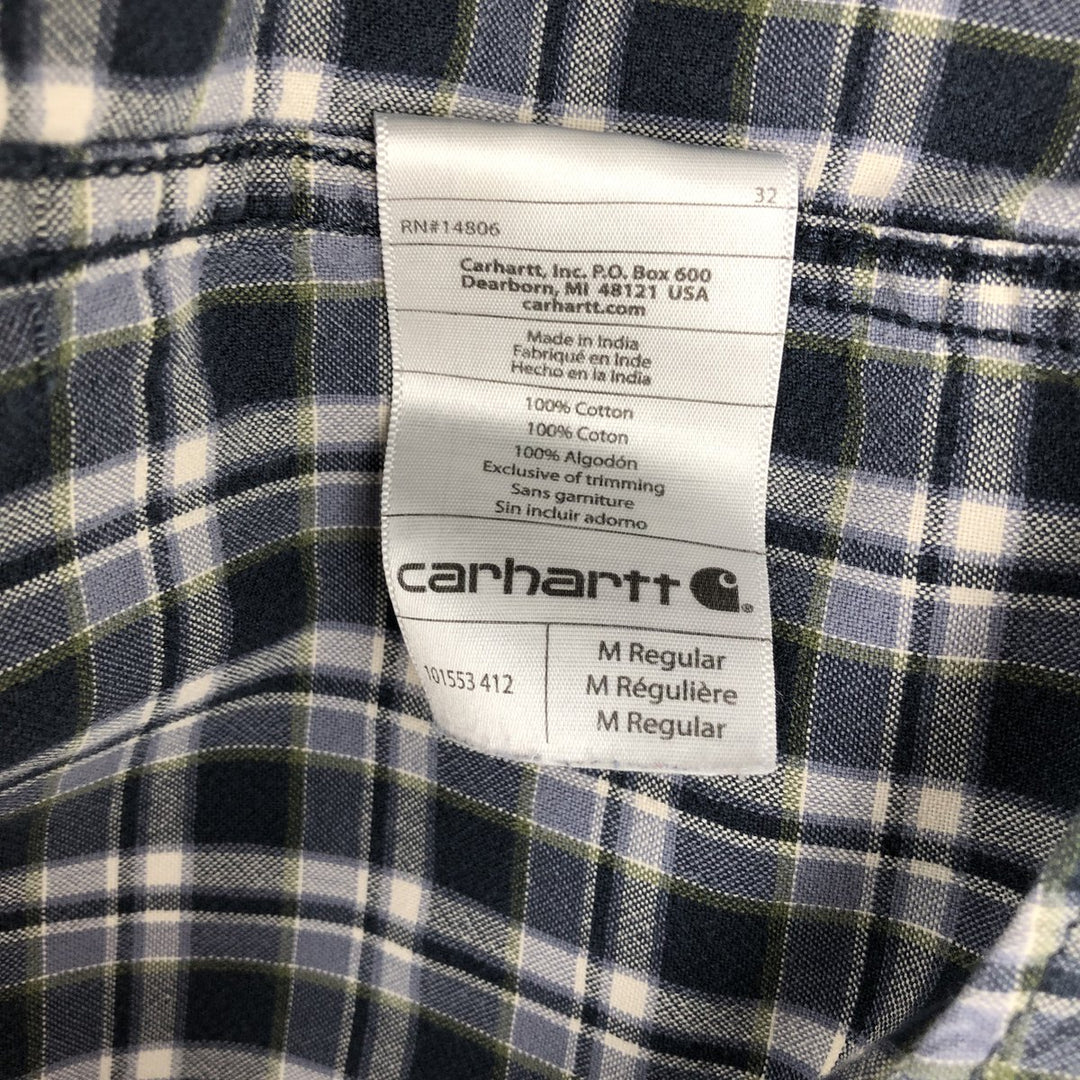 Carhartt Relaxed Fit Check Pattern Button-down Short Sleeve Work Shirt, Men's Medium cotton navy blue type Vintage Second Hand
