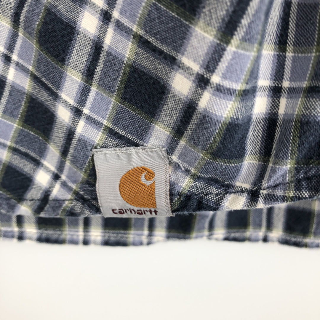 Carhartt Relaxed Fit Check Pattern Button-down Short Sleeve Work Shirt, Men's Medium cotton navy blue type Vintage Second Hand