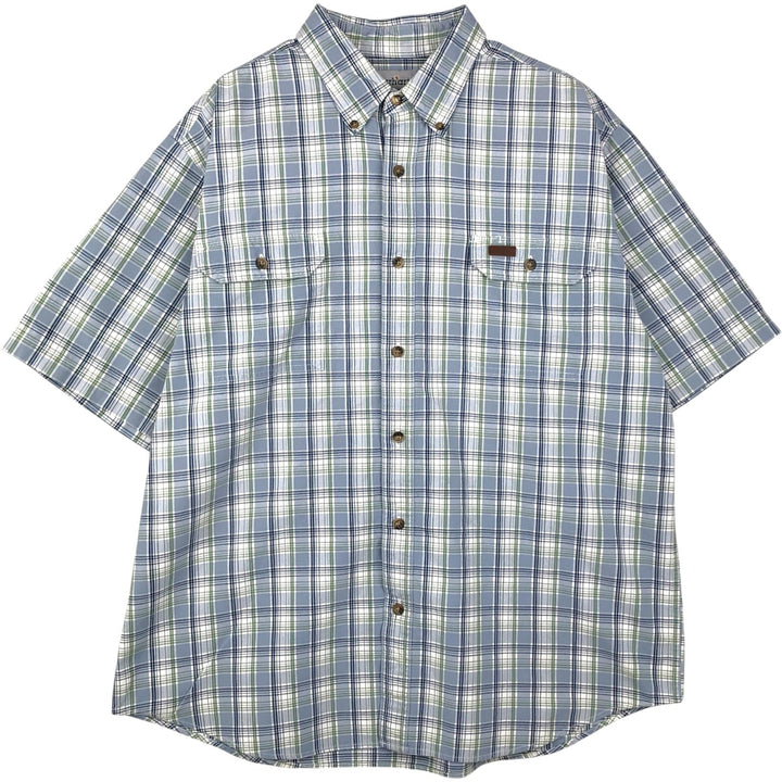 Carhartt Check Pattern Short-Sleeve Work Shirt, Men's Size XL cotton Blue type light blue Vintage Second Hand