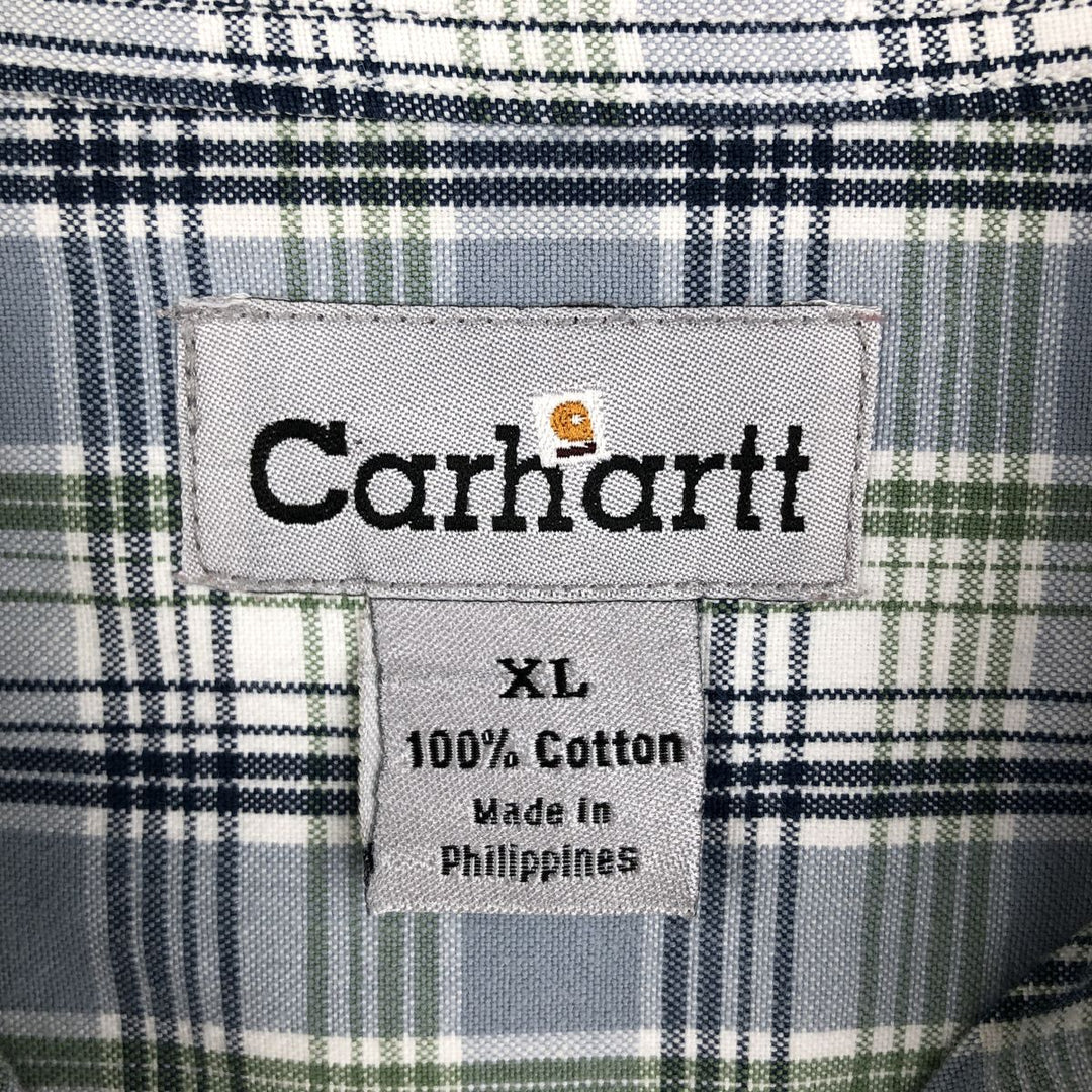 Carhartt Check Pattern Short-Sleeve Work Shirt, Men's Size XL cotton Blue type light blue Vintage Second Hand