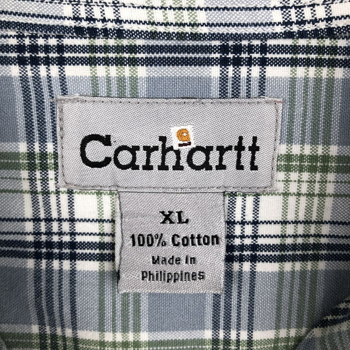 Carhartt Check Pattern Short-Sleeve Work Shirt, Men's Size XL cotton Blue type light blue Vintage Second Hand