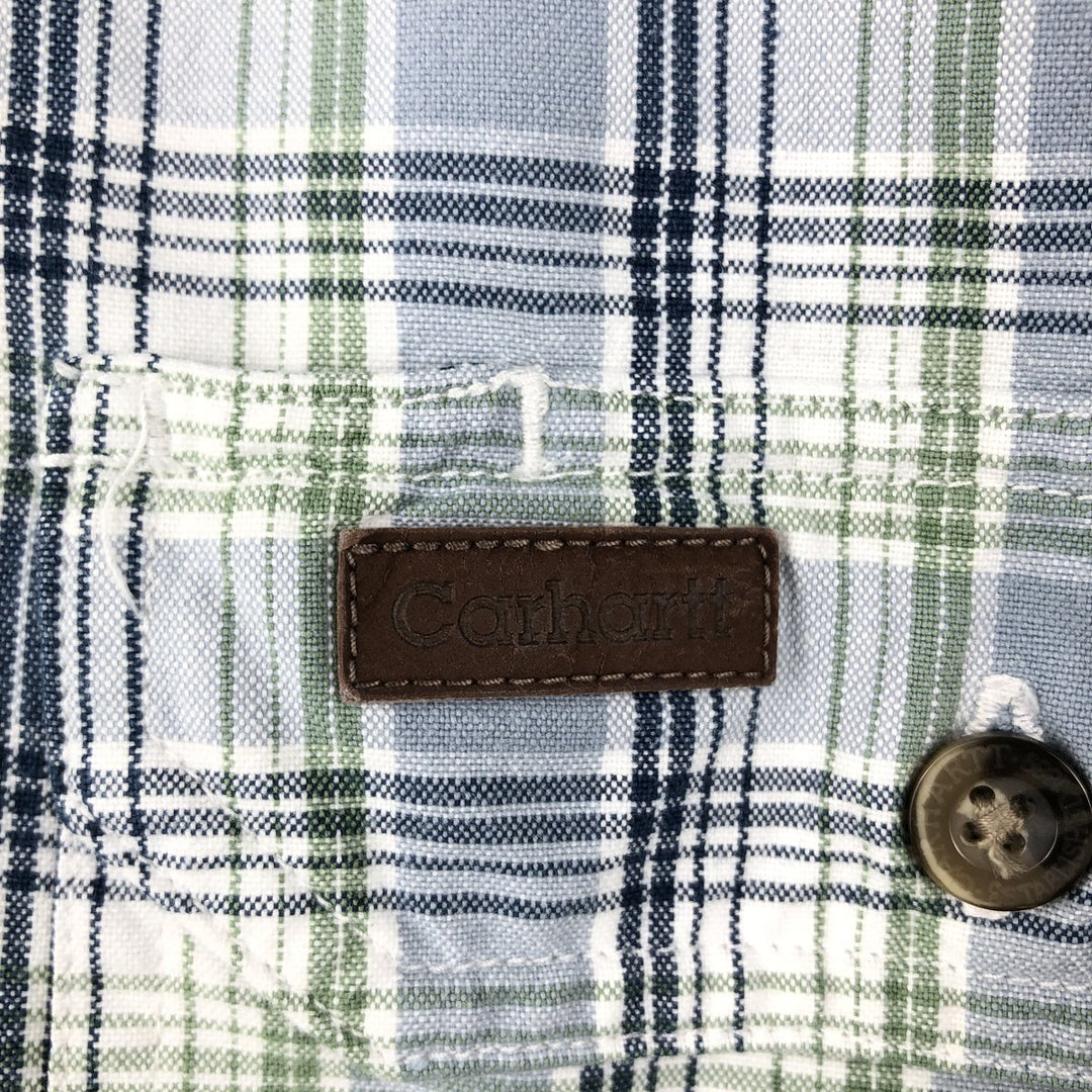 Carhartt Check Pattern Short-Sleeve Work Shirt, Men's Size XL cotton Blue type light blue Vintage Second Hand