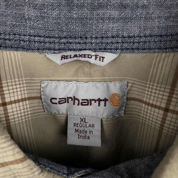 Carhartt RELAXED FIT Check Pattern Short Sleeve Work Shirt Men's XL cotton Beige type Vintage Second Hand