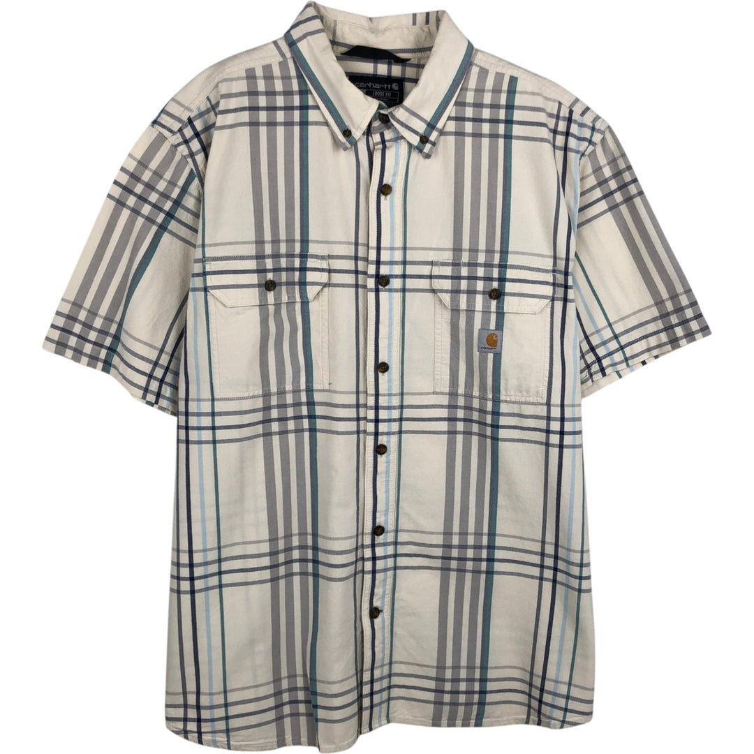Carhartt Loose Fit Short-Sleeve Work Shirt, Men's Size XL (approx.) cotton Beige type Vintage Second Hand