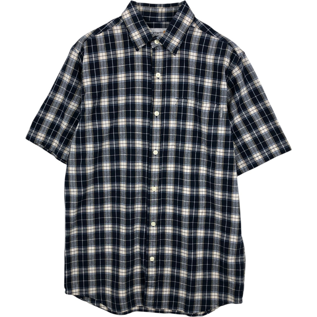 Carhartt Check Pattern Short Sleeve Work Shirt, Men's M cotton navy blue type Vintage Second Hand