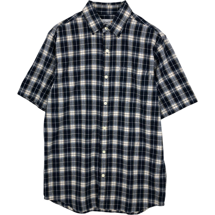 Carhartt Check Pattern Short Sleeve Work Shirt, Men's M cotton navy blue type Vintage Second Hand