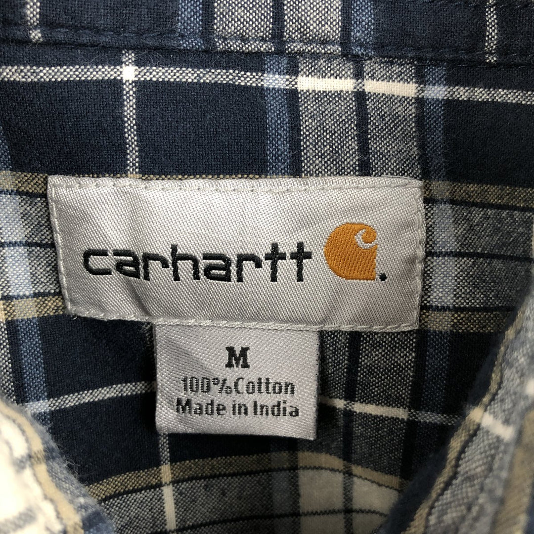 Carhartt Check Pattern Short Sleeve Work Shirt, Men's M cotton navy blue type Vintage Second Hand