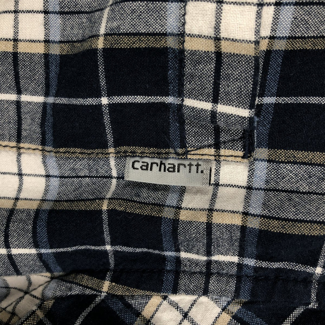 Carhartt Check Pattern Short Sleeve Work Shirt, Men's M cotton navy blue type Vintage Second Hand