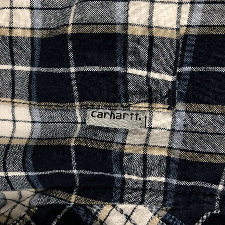 Carhartt Check Pattern Short Sleeve Work Shirt, Men's M cotton navy blue type Vintage Second Hand