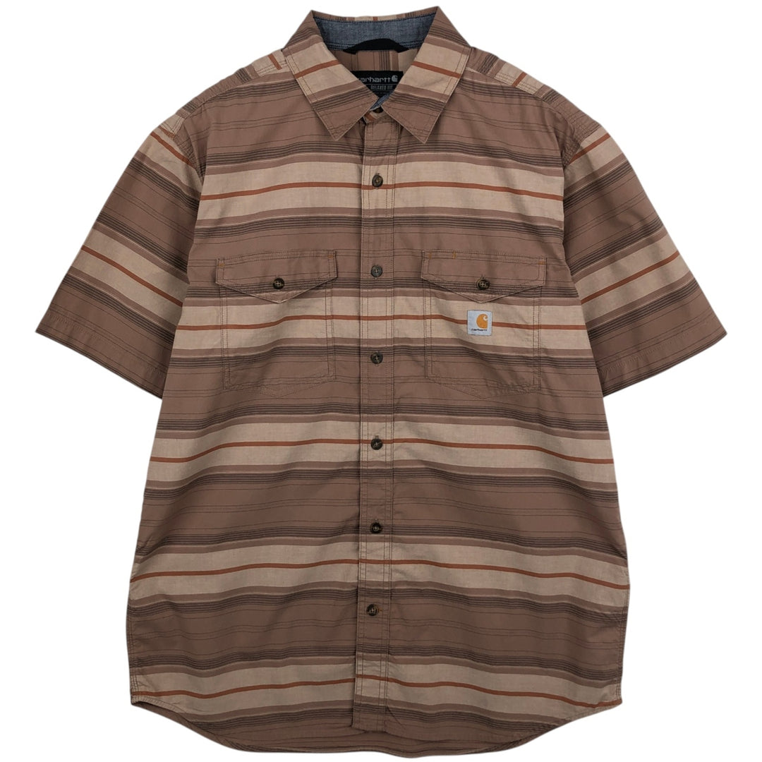Carhartt Relaxed Fit Multi-Stripe Short-Sleeve Work Shirt, Men's Size L (approx.) cotton brown type Vintage Second Hand