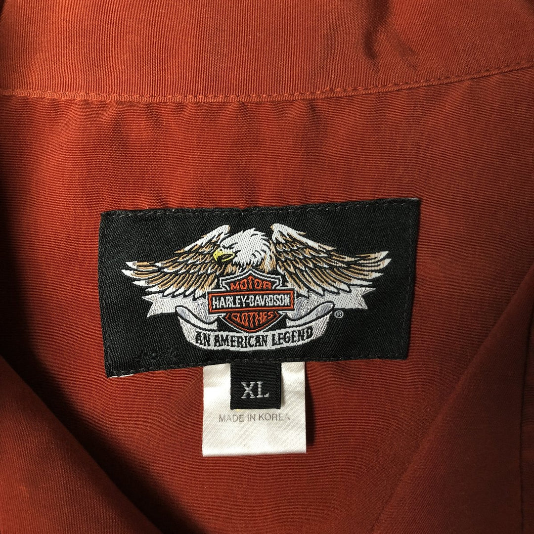Harley-Davidson Open Collar Large Print Short Sleeve Work Shirt Box Shirt Men's XL Equivalent polyester orange type Vintage Second Hand