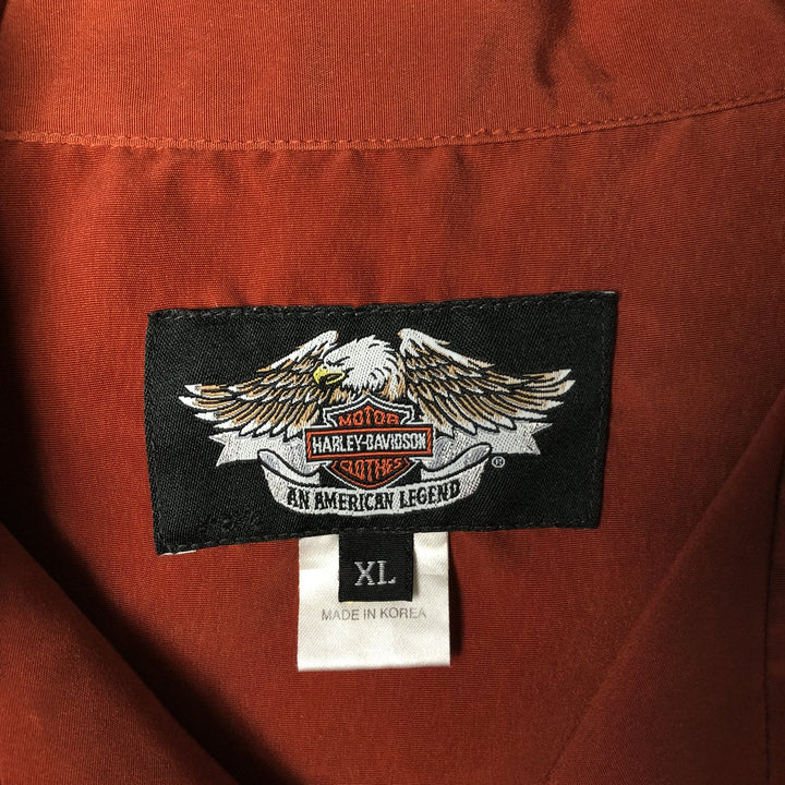 Harley-Davidson Open Collar Large Print Short Sleeve Work Shirt Box Shirt Men's XL Equivalent polyester orange type Vintage Second Hand