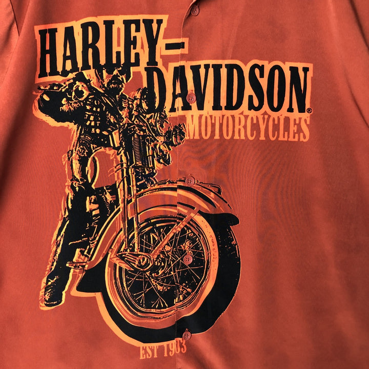 Harley-Davidson Open Collar Large Print Short Sleeve Work Shirt Box Shirt Men's XL Equivalent polyester orange type Vintage Second Hand