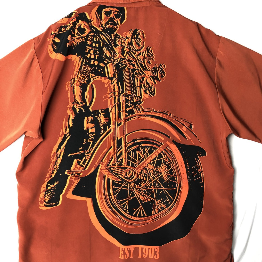 Harley-Davidson Open Collar Large Print Short Sleeve Work Shirt Box Shirt Men's XL Equivalent polyester orange type Vintage Second Hand