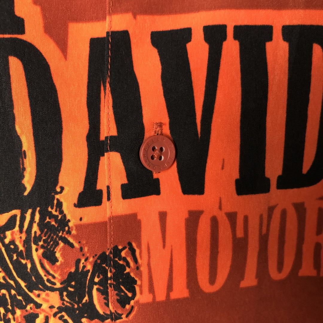 Harley-Davidson Open Collar Large Print Short Sleeve Work Shirt Box Shirt Men's XL Equivalent polyester orange type Vintage Second Hand