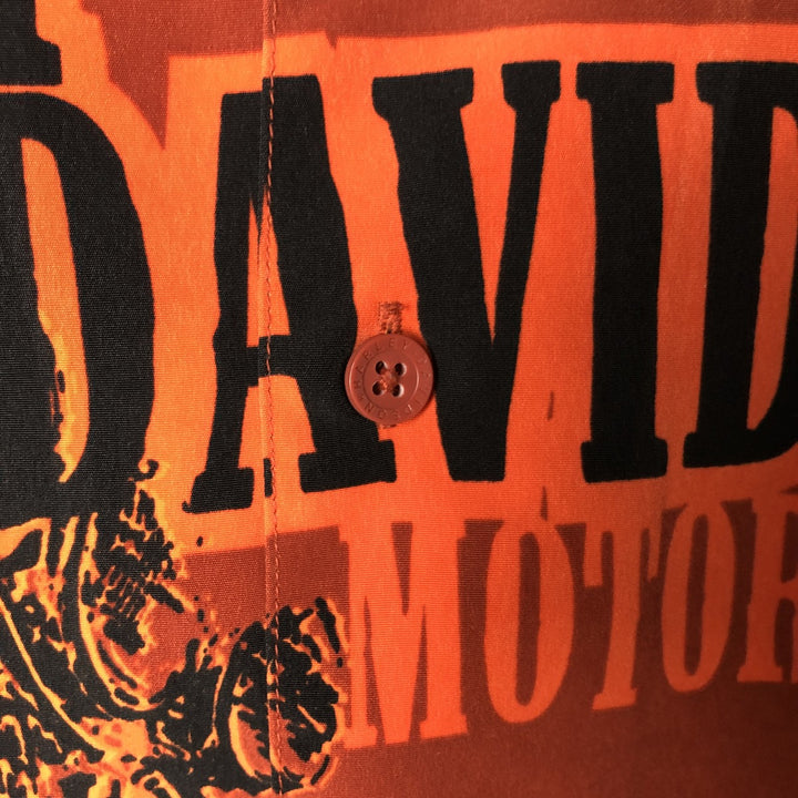 Harley-Davidson Open Collar Large Print Short Sleeve Work Shirt Box Shirt Men's XL Equivalent polyester orange type Vintage Second Hand