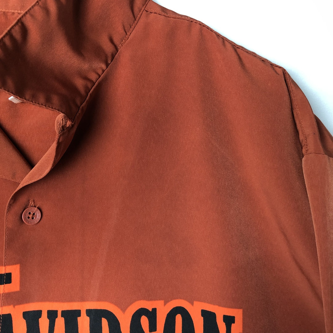 Harley-Davidson Open Collar Large Print Short Sleeve Work Shirt Box Shirt Men's XL Equivalent polyester orange type Vintage Second Hand