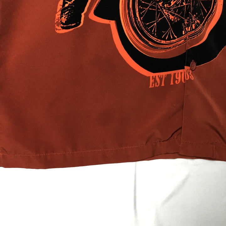 Harley-Davidson Open Collar Large Print Short Sleeve Work Shirt Box Shirt Men's XL Equivalent polyester orange type Vintage Second Hand