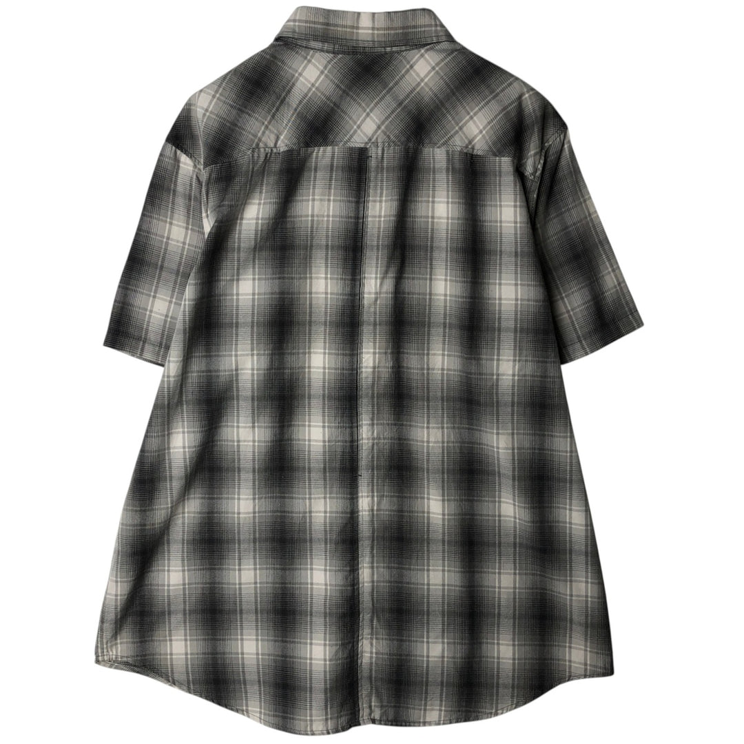 Harley-Davidson Ombre Check Hidden Button-Down Short-Sleeve Work Shirt, Men's Size XL (approx.) cotton gray type Vintage Second Hand