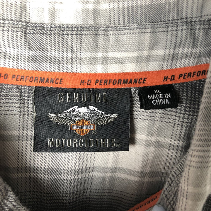 Harley-Davidson Ombre Check Hidden Button-Down Short-Sleeve Work Shirt, Men's Size XL (approx.) cotton gray type Vintage Second Hand