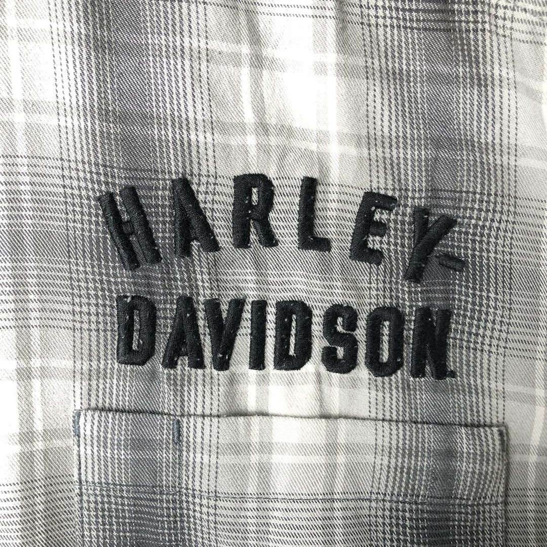 Harley-Davidson Ombre Check Hidden Button-Down Short-Sleeve Work Shirt, Men's Size XL (approx.) cotton gray type Vintage Second Hand