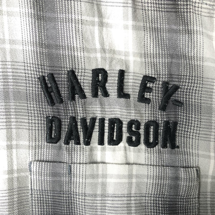 Harley-Davidson Ombre Check Hidden Button-Down Short-Sleeve Work Shirt, Men's Size XL (approx.) cotton gray type Vintage Second Hand