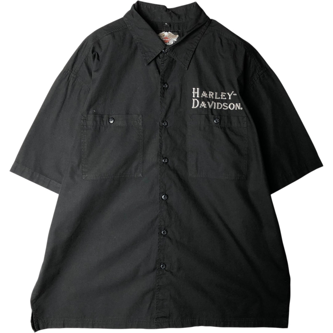 Harley-Davidson Eagle Pattern Short-Sleeve Work Shirt, Boxy Shirt, Men's Size XL (approx.) cotton black type Vintage Second Hand