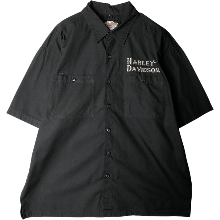 Harley-Davidson Eagle Pattern Short-Sleeve Work Shirt, Boxy Shirt, Men's Size XL (approx.) cotton black type Vintage Second Hand