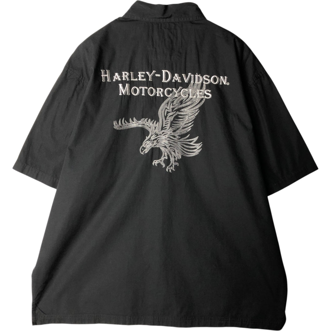 Harley-Davidson Eagle Pattern Short-Sleeve Work Shirt, Boxy Shirt, Men's Size XL (approx.) cotton black type Vintage Second Hand
