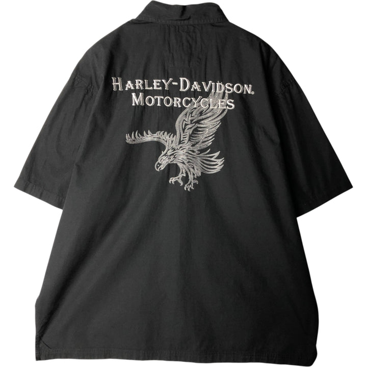Harley-Davidson Eagle Pattern Short-Sleeve Work Shirt, Boxy Shirt, Men's Size XL (approx.) cotton black type Vintage Second Hand