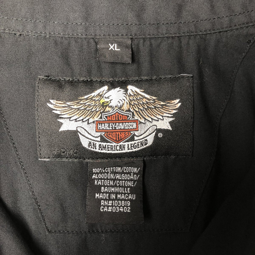 Harley-Davidson Eagle Pattern Short-Sleeve Work Shirt, Boxy Shirt, Men's Size XL (approx.) cotton black type Vintage Second Hand