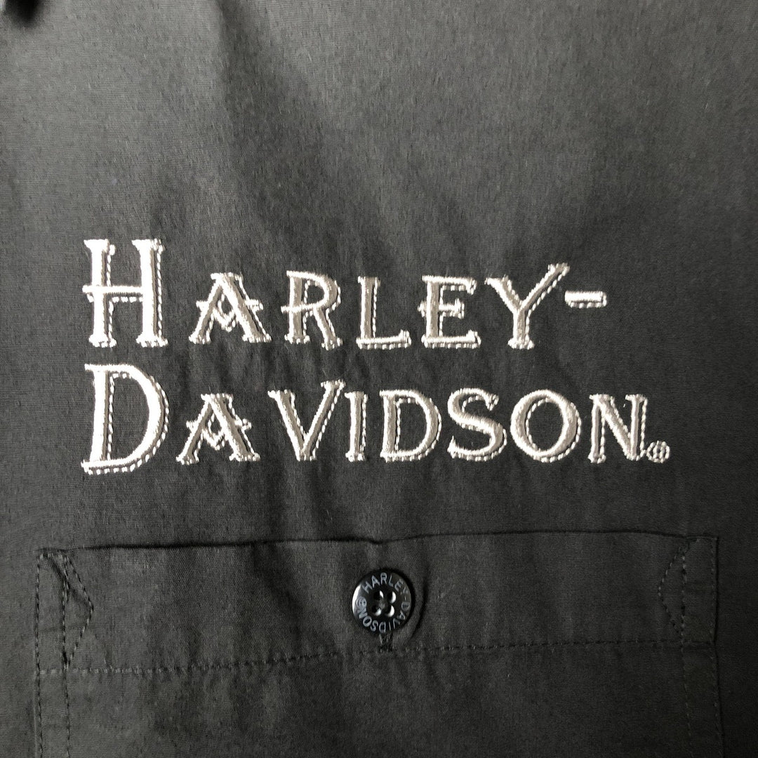 Harley-Davidson Eagle Pattern Short-Sleeve Work Shirt, Boxy Shirt, Men's Size XL (approx.) cotton black type Vintage Second Hand