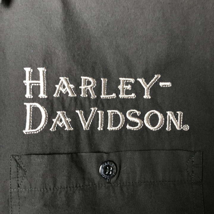 Harley-Davidson Eagle Pattern Short-Sleeve Work Shirt, Boxy Shirt, Men's Size XL (approx.) cotton black type Vintage Second Hand