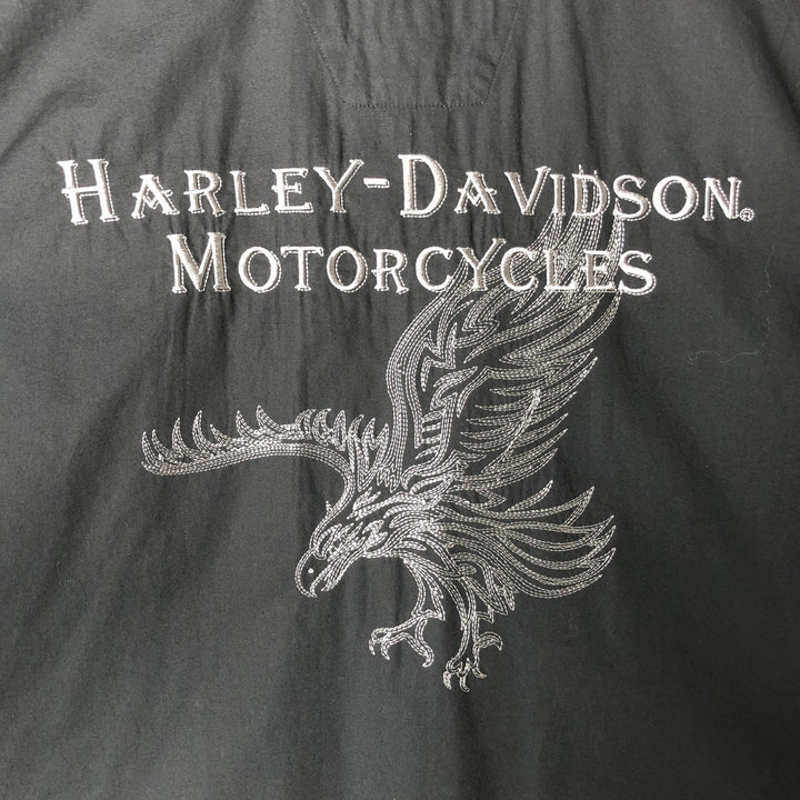 Harley-Davidson Eagle Pattern Short-Sleeve Work Shirt, Boxy Shirt, Men's Size XL (approx.) cotton black type Vintage Second Hand