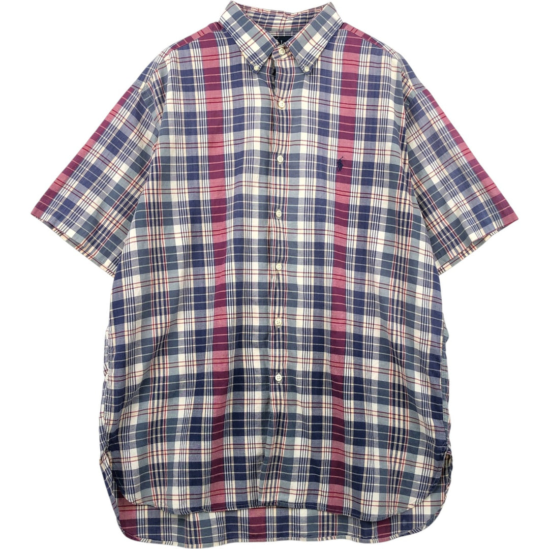 Ralph Lauren MCMEEL Short-Sleeve Button-Down Check Shirt, Men's Size XL (approx.) cotton navy blue type Vintage Second Hand