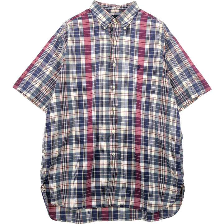 Ralph Lauren MCMEEL Short-Sleeve Button-Down Check Shirt, Men's Size XL (approx.) cotton navy blue type Vintage Second Hand