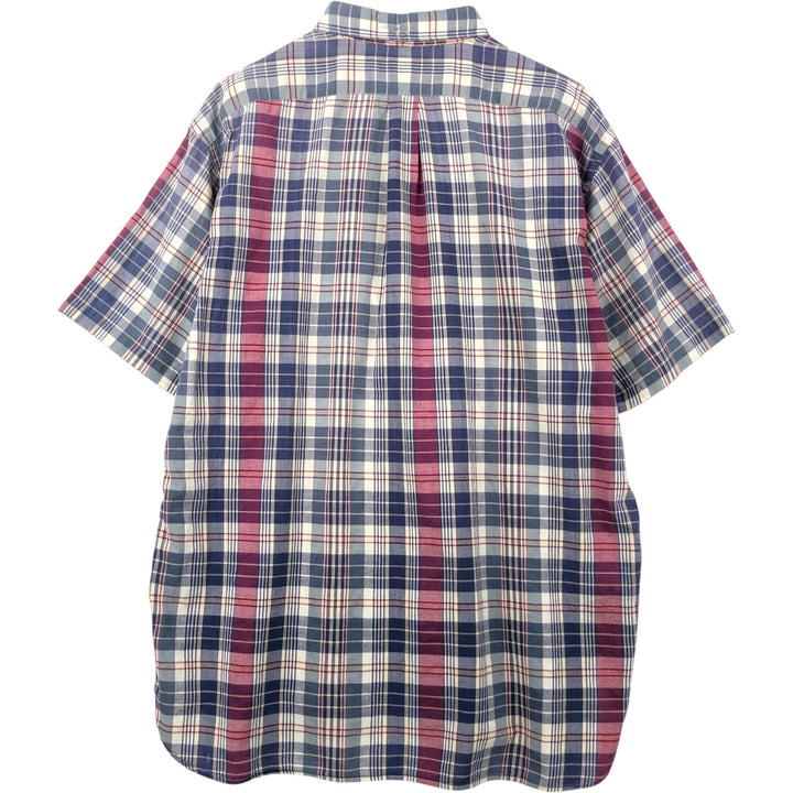 Ralph Lauren MCMEEL Short-Sleeve Button-Down Check Shirt, Men's Size XL (approx.) cotton navy blue type Vintage Second Hand