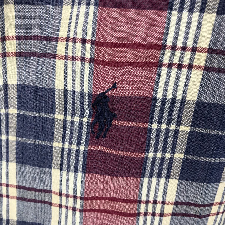 Ralph Lauren MCMEEL Short-Sleeve Button-Down Check Shirt, Men's Size XL (approx.) cotton navy blue type Vintage Second Hand