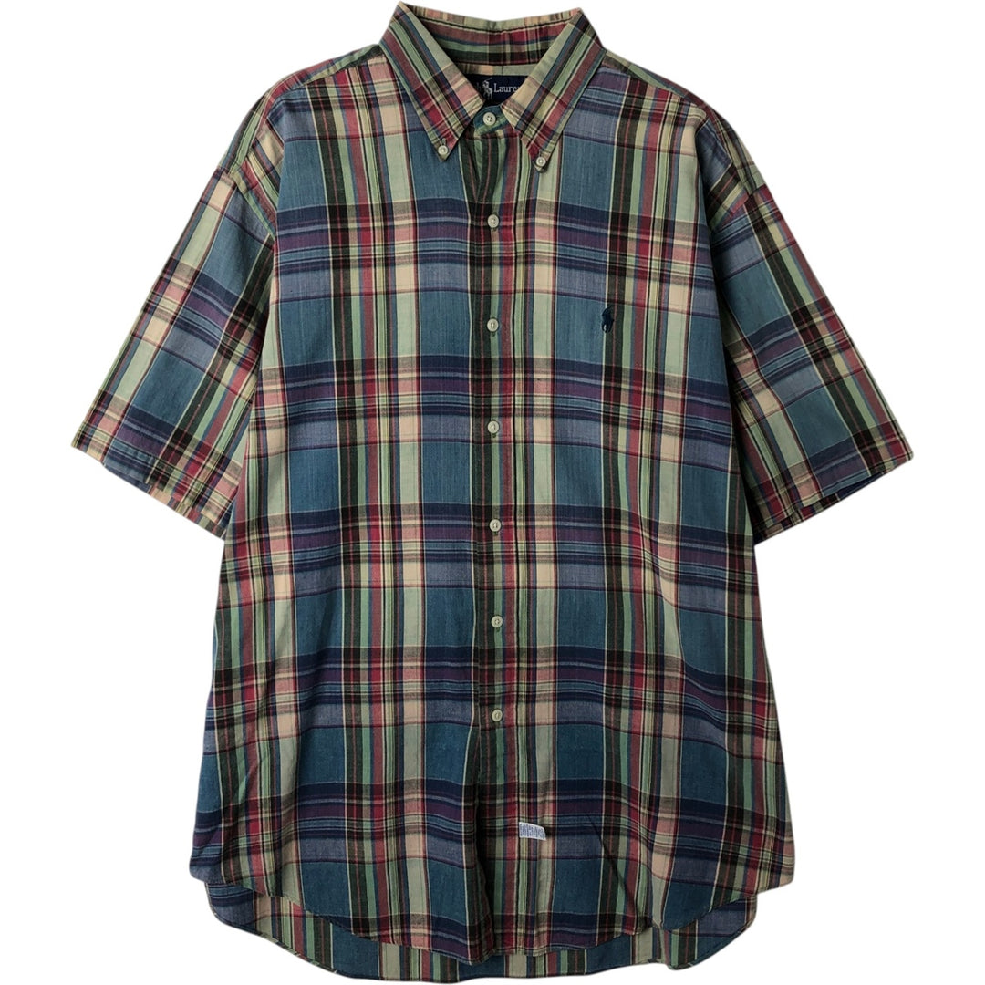 Ralph Lauren short sleeve button down check shirt, men's size L cotton Blue type light blue Vintage Second Hand