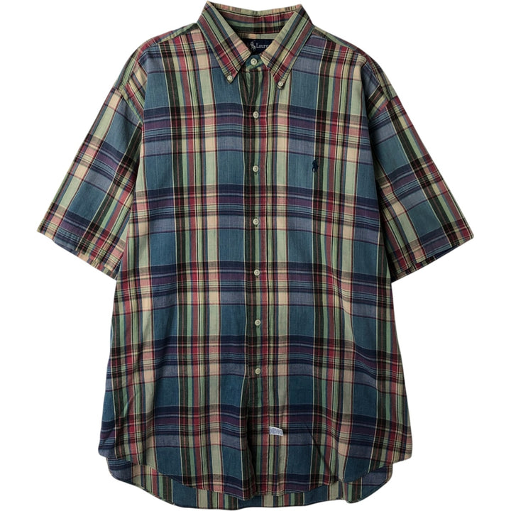Ralph Lauren short sleeve button down check shirt, men's size L cotton Blue type light blue Vintage Second Hand