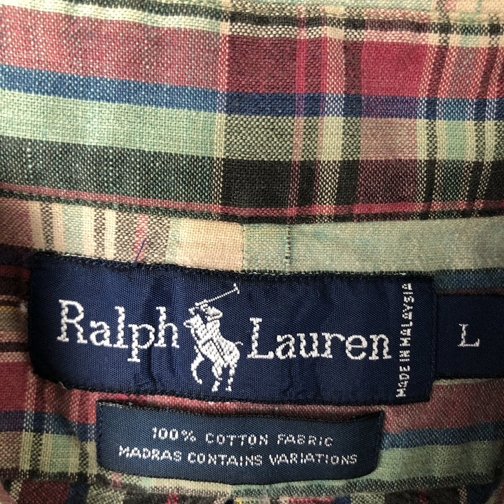 Ralph Lauren short sleeve button down check shirt, men's size L cotton Blue type light blue Vintage Second Hand